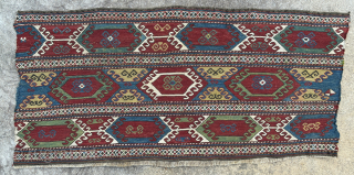 NW Persian sumak mafrash long panel, 97 x 47 cms, lots of green, a couple of well done repairs. Email: peparethos@xsmail.com