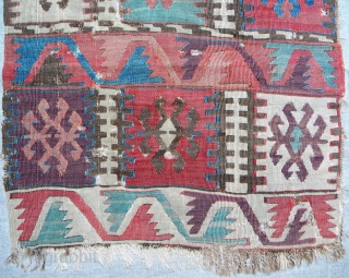 Anatolian kilim fragment, 177 x 65 cms, probably mid-19th century, lovely old colours; some marks as can be seen in the images, professionally mounted on linen.       
