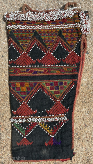 Attributed to the Kalash Valley in the Hindu Kush by its previous owner, rifle butt sheath, embroidered and beaded, very fine work, 23 x 13 cm. Email: peparethos@xsmail.com