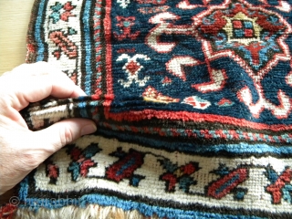 North West Persian pile bag face, 57 x 56 cms, soft glossy pile of mostly reasonable length, some low spots, red, brown and yellow (!) wefts (see the images).    