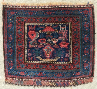 Large pile Kurdish bagface with some interesting iconography, and a few animals too, good deep pile generally, glossy wool, wear in the wider flatweave section as apparent in the images, all colours  ...