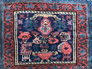 Large pile Kurdish bagface with some interesting iconography, and a few animals too, good deep pile generally, glossy wool, wear in the wider flatweave section as apparent in the images, all colours  ...