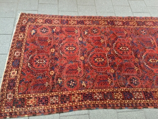 Beshir carpet, size: 2,66 x 1,42 m, generally in good condition with lots of tiny wrinkle wears, endings are redone with cotton.           