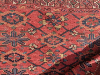 An Ersari minakhani chuval with grand scale and light blue silk highlights. Fantastic wool and color which are difficult to capture with digital photography. 5'5"x3'1"   Inv# 19361

Part of our exhibition  ...