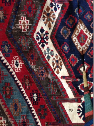 Anatolian kilim, Kurdish region, with nice saturated colors, not in perfect condition with some wear and tear. Both cotton and wool white, a nice madder red is used as well.

5'6""x11'10" 
Inv# 15353  ...