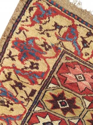 Kurd Bijar, late 19th cen. 3'1"x5'1"

This graphically excellent Bidjar rug combines two diverse design strains, a geometric field pattern with a classic Persian vine-scroll border. Boxes drawn in blue, aubergine, gold, and  ...
