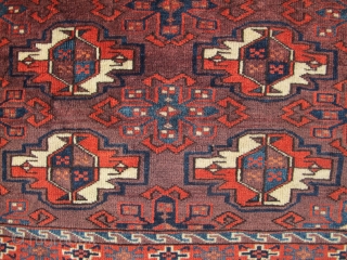 Antique Yomud Chuval with a rare and particularly good minor gul often seen on older Turkmen subgroup bags and main carpets. Great spacing and drawing with a fine weave and excellent condition  ...