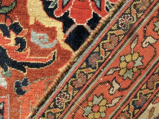 "Important Qashqa'i Carpet" Early 19th c. 5' x 8'4""


5 x 8’4

Warp – Ivory wool,

Weft – Silk,

Pile – wool, asymmetric knot open left

238 knots per square inch – 17 H x 14 V

Selvedge  ...