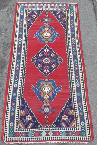 Antique Bijar Kilim, Early 20th century. Exceptional state of preservation. This antique flatweave from northwest Persia artfully blends formal Persian notions of space and proportion with folk elements from village weaving traditions.  ...