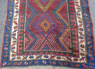 Jaf Kurd long rug with fiery red diamond field and bold minor borders. Size = 3'8" x 10'4" . Inv. # 14832.           