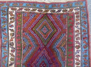 Jaf Kurd long rug with fiery red diamond field and bold minor borders. Size = 3'8" x 10'4" . Inv. # 14832.           