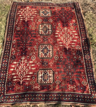 Tree Kazak, 3rd qtr  19th c. size= 4’11” x 6’5”

Collection of Dr. Timothy Mc Cormack

Original selvedges, original flat woven ends with traces of the supplementary decorative knots. Even wear with no  ...