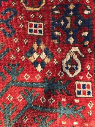Tree Kazak, 3rd qtr  19th c. size= 4’11” x 6’5”

Collection of Dr. Timothy Mc Cormack

Original selvedges, original flat woven ends with traces of the supplementary decorative knots. Even wear with no  ...
