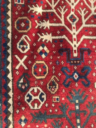 Tree Kazak, 3rd qtr  19th c. size= 4’11” x 6’5”

Collection of Dr. Timothy Mc Cormack

Original selvedges, original flat woven ends with traces of the supplementary decorative knots. Even wear with no  ...