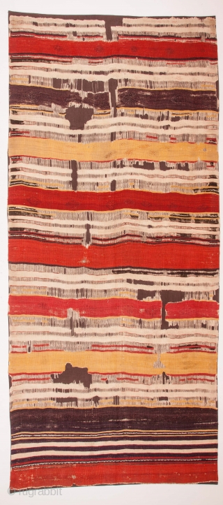 A rare, 18th century kilim. Probably woven in Cappadocia. Minimal and bold with wonderful dyes. Notice the masterful use of three different reds in the middle stripes. Blacks almost completely corroded. Expertly  ...