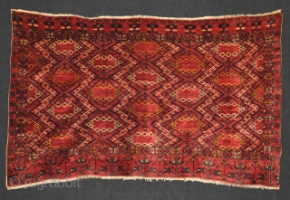 Ersari group chuval....pristine apart from one small old re-weave..thick, heavy and meaty pile..a beautiful, lush textile..last quarter 19th century...108x167cms              