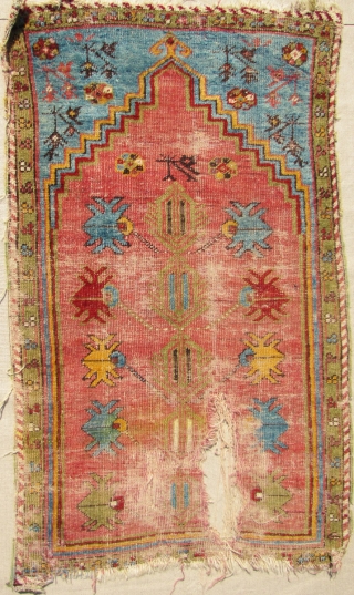 
Kirsehir prayer rug. Battered but small and sweet. 19th century. 113x67cms                      