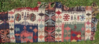 
Three early kilim fragments. East/central Anatolia. Dimensions 3'1"x2'6",3"x2'5",5'9"x2'3". There is a sureness of purpose in the drawing and in the uncluttered spacing of the secondary motifs that speaks to me of age.  ...
