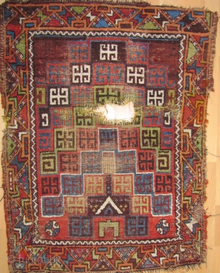 

Central Anatolian prayer rug (Karaman area?) C1870 with an original and creative rendering of ascending niches previously unknown to me. Camel hair wefting(dyed green in the center of the rug) with occasional  ...