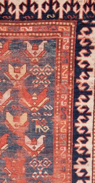 
A rare “Kazak-type” rug with an east Caucasian field design. The field color, neither green nor blue and hard to capture in a photo is unusual and appealing. The powerful, reciprocal border  ...