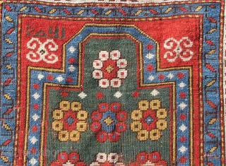  Fachralo Kazak Prayer Rug. An uncommon variant on the standard Fachralo design. Compare Kaffel "Caucasian Prayer Rugs" plate 20.  Dated 1280(?) which would put it into the 1860's and seems  ...