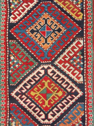 Shulaver Kazak 19thC Great colour with a floppy weave.
317 x 118 (10'5 x 3'10)                   