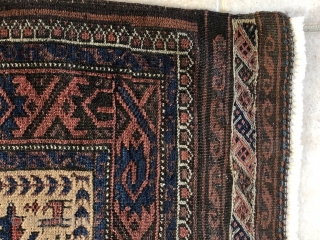 Antique CA. 1875 or earlier majestic tree of life Baluch prayer rug. Excellent condition, very fine weave. Complete original long flat woven kelim ends. The tree of life is rendered in an  ...