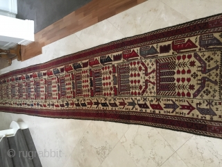Genuine Baluch War rug Circa 1985 depicting the Russian war with Afghanistan. Beautiful rug in excellent condition 5m x 0.8m             