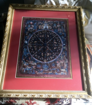 Antique Tibetan Thangka 12" x 16" Mounted & Framed 21" x 25"                     