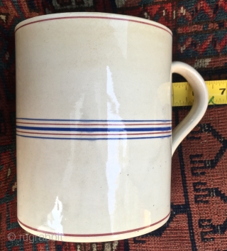 Early 1800's Mocha/Slip Ware Mug. Unusual large size and Minimalist Design.                      