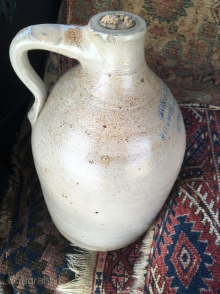 1890's salt glazed stoneware 1 Gallon  Advertising Jug Cobalt Stamped 'Jos Cleve, 9 cambridge St, Boston' As Made w no chips or cracks         