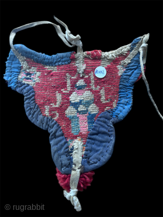 Tibetan Flaming jewel Tekeb with a pompom. Original leather straps still attached. 9" x 8"                  