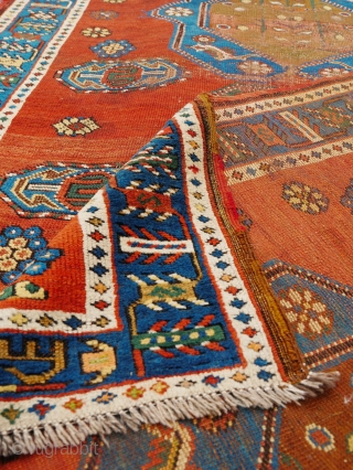 Antique Kazak 200x137cm
Material:	Wool on wool
Manufacturing period:	1850-1899
Country:	Iran
Condition:	Overall in fair condition with traces of ageing and usage and low pile 

This rare and unique handmade all-wool red-ground Caucasian Lambalo Kazak dates to the second  ...