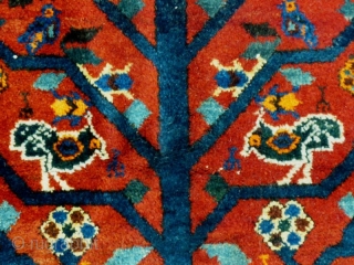 This is a first half of the 20th century Persian Neyriz wool-on-cotton rug in the Tree of Life design with avian motifs. The weavers in this small Fars town in southwest Iran  ...