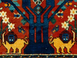 This is a first half of the 20th century Persian Neyriz wool-on-cotton rug in the Tree of Life design with avian motifs. The weavers in this small Fars town in southwest Iran  ...