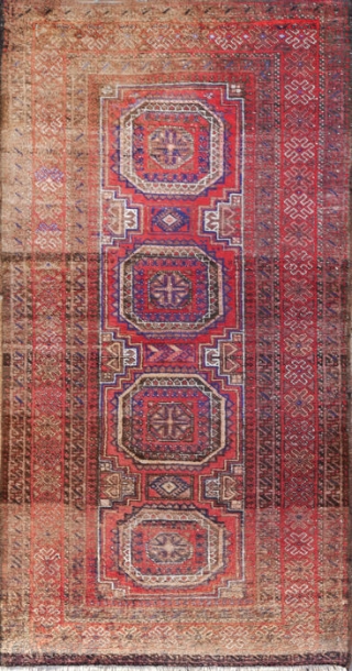 Salor Beluch Rug 6.4 x 3.2 feet
Material:	Wool on wool
Manufacturing period:	1900-1949
Country:	Afghanistan
Condition:	Overall in fair condition with traces of ageing and usage
This is an early 20th century runner attributed to the Beluch tribe featuring the  ...