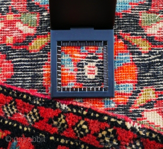 This is a very small  Sarouq Farahan  sampler rug (Vegiereh) showing parts of the design available to a prospective rug buyer or as a weaver's guide 
This small sampler shows  ...