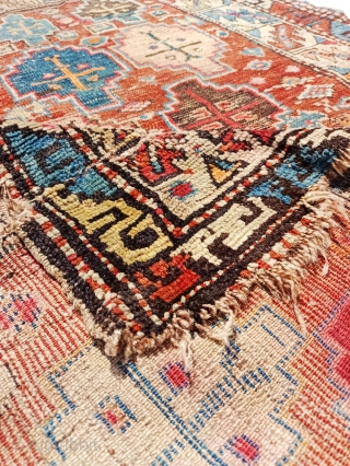 An old Borchlaou Kazak, an example of primitive village work for domestic use.
Late 19th or early 20th- century An interseting artifact YES, there are some chemical dyes 
Size: 138x112cm
    
