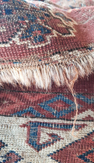 Yomut (Karadashli) main-carpet fragment, Khorezm/Khiva region, late 18th century (c. 1760–1800). Wool on wool, symmetric knots, ~5.8 × 7.2 knots/cm (~270 KPSI).
 Size 90x40cm 
Dated by people who know as 1760 circa
Goat's  ...