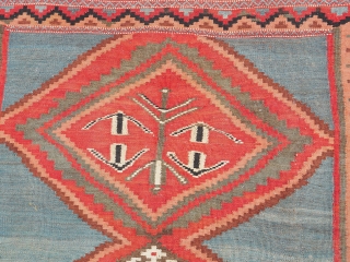 In the opinion of a respected expert, it is a 1880-1910 Luri (a period when both Luri and Qashqai shared territories in Fars) in mix kilim and soumak techniques
Measurements> 370cmx141cm or 12.2x4.6  ...