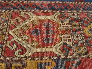 Kirghizistan, last quarter XIX c. cm 241 x 232, wool on wool. Three lines of knots missed at lower end. Beautiful border, rare item! Thanks for watching!      