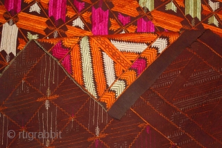 Phulkari from East Punjab with very beautiful pallu end border.Handwoven cotton  embroiderd with floss silk.(IMG0020).                 