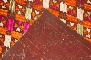 Phulkari from East Punjab with very beautiful pallu end border.Handwoven cotton  embroiderd with floss silk.(IMG0020).                 