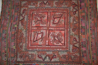 kutchi Wall Hanging dowry gudri (quilt) from kutch region Gujarat India.Chain stitch work with mirrors and applique work.Its size is 113cmX117cm.(IMG0010).            