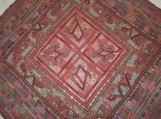 kutchi Wall Hanging dowry gudri (quilt) from kutch region Gujarat India.Chain stitch work with mirrors and applique work.Its size is 113cmX117cm.(IMG0010).            