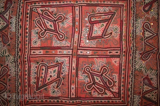 kutchi Wall Hanging dowry gudri (quilt) from kutch region Gujarat India.Chain stitch work with mirrors and applique work.Its size is 113cmX117cm.(IMG0010).            