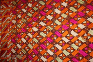Phulkari from East Punjab with very beautiful pallu end border.Handwoven cotton  embroiderd with floss silk.(IMG0020).                 