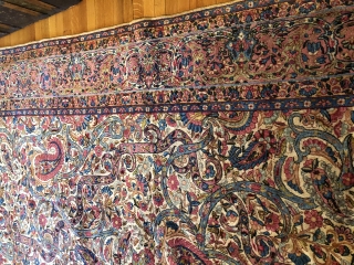 8’10” x 11’8”  Kerman. 1910s, Full pile, and a really amazing field. It is one of the prettiest Kermans I’ve ever seen. In fabulous shape too.
Price on request.    