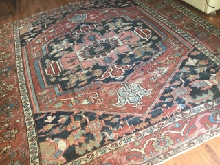 1880's Serapi Heriz: Size - 8x10 - Serapi rugs are some of the most rare and desirable Persian rugs out there and are a distinct Heriz region style. It has bold geometric  ...