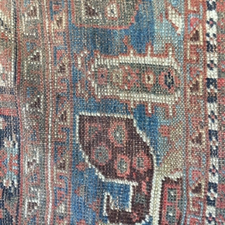 1880's QASHQAI 6x9 Rug:
Also known as Shiraz rug, this Qashqai Rug is a definite treasure. 
This wool rug hand made in Iran is 6x9, very thin, all over wear, all over pattern,  ...